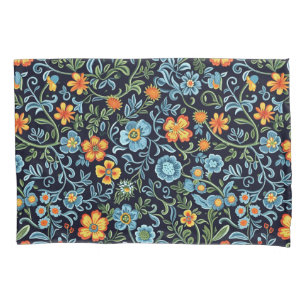 Elegant Floral Pattern with Red and Blue Leaves Pi Pillowcase