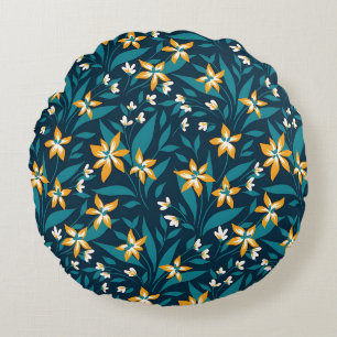 Elegant Floral Pattern with Red and Blue Leaves Ro Round Cushion