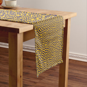 Elegant Floral Pattern with Red and Blue Leaves Sh Short Table Runner