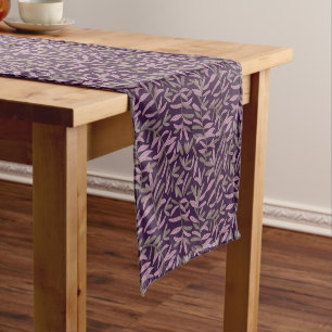 Elegant Floral Pattern with Red and Blue Leaves Sh Short Table Runner