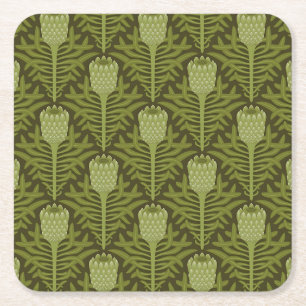 Elegant Floral Pattern with Red and Blue Leaves Sq Square Paper Coaster