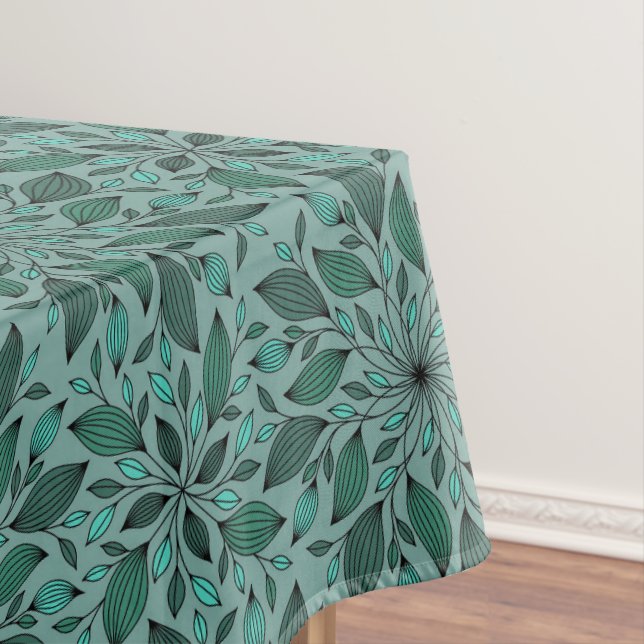 Elegant Floral Pattern with Red and Blue Leaves Ta Tablecloth (In Situ)