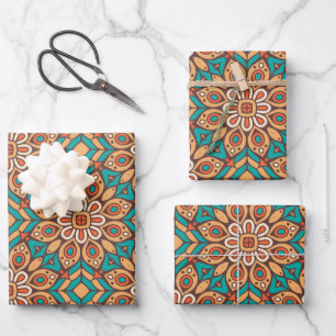 Elegant Floral Pattern with Red and Blue Leaves Wr Wrapping Paper Sheet