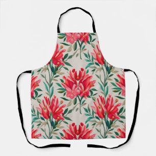 Elegant Floral Pattern with Red and Pink Flowers Apron