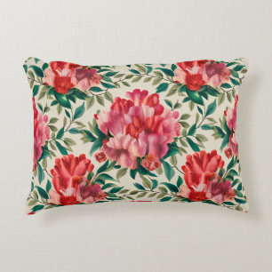 Elegant Floral Pattern with Red and Pink Flowers Decorative Cushion
