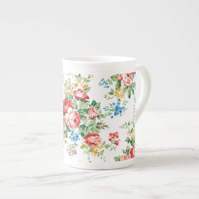 Elegant Floral Pattern with Rose Design Element Bone China Mug (Front Right)