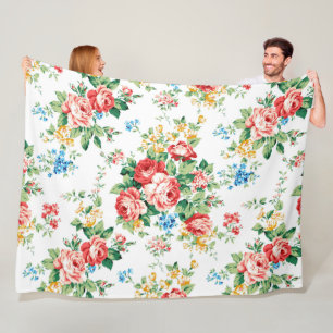 Elegant Floral Pattern with Rose Design Element Fleece Blanket
