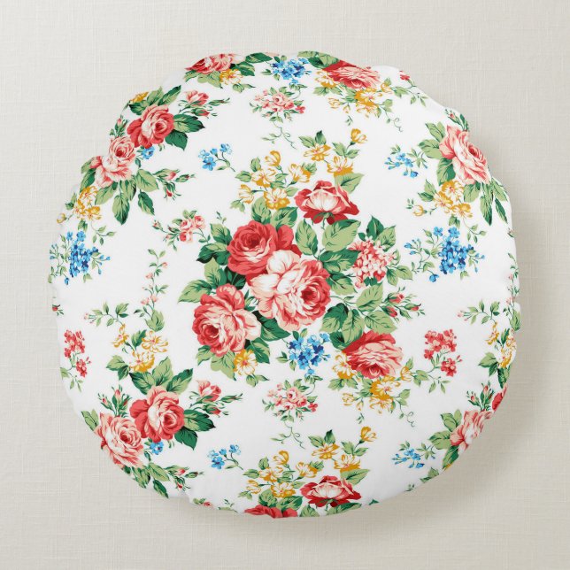 Elegant Floral Pattern with Rose Design Element Round Cushion (Front)