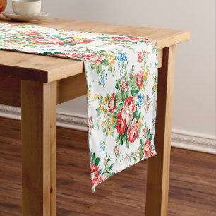 Elegant Floral Pattern with Rose Design Element Short Table Runner