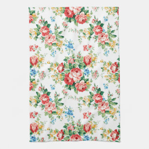 Elegant Floral Pattern with Rose Design Element Tea Towel