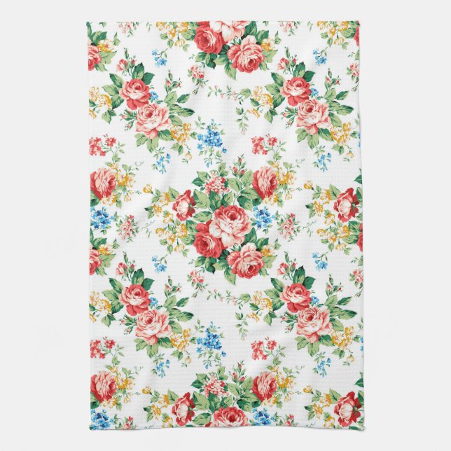 Elegant Floral Pattern with Rose Design Element Tea Towel (Vertical)
