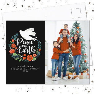 Elegant Floral Peace on Earth Merry Christmas Holiday Postcard