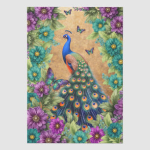 Elegant Floral Peacock & Butterflies Decoupage Tissue Paper