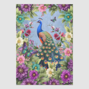 Elegant Floral Peacock & Butterfly Decoupage Tissue Paper