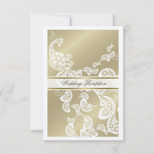 Elegant Floral Peacock White Wedding Dinner Recept Invitation