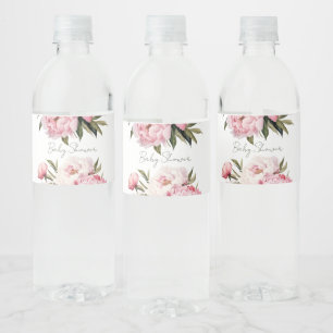 Elegant Floral Peonies baby shower Water Bottle Label
