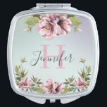 Elegant floral peonies & leaves custom monogram compact mirror<br><div class="desc">Elegant floral peonies and greenery monogram compact mirror.  Easily personalised! Makes a perfect gift for your bridesmaids!  Coordinating items available here in my store: www.zazzle.com/marstondesigns</div>