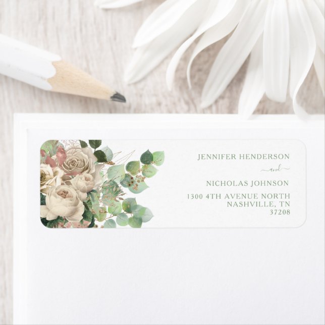 Elegant Floral Peonies Wedding Return Address (Insitu)