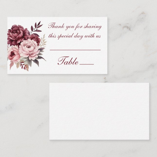 Elegant Floral Peony Watercolor Flowers Wedding  Place Card (Front/Back)
