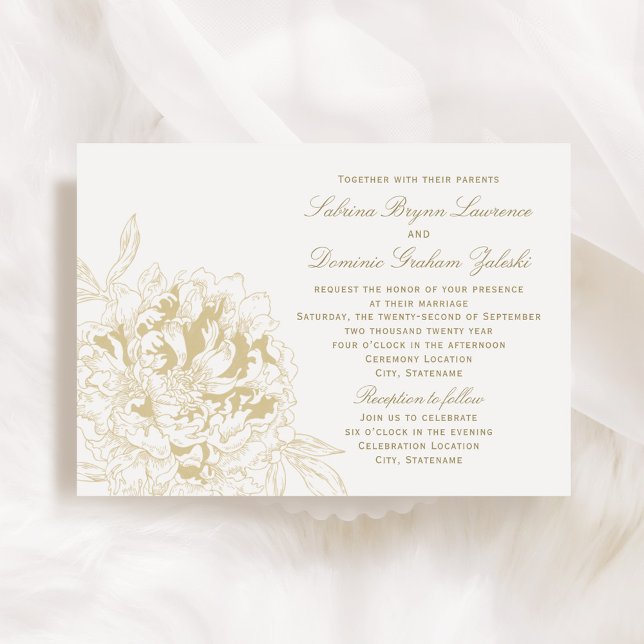 Elegant Floral Peony Wedding Champagne Gold Invitation (Creator Uploaded)