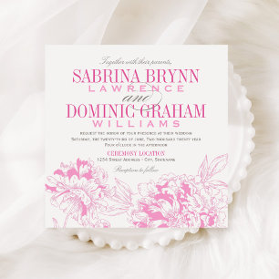 Elegant Floral Peony Wedding Fuchsia Grey Invitation