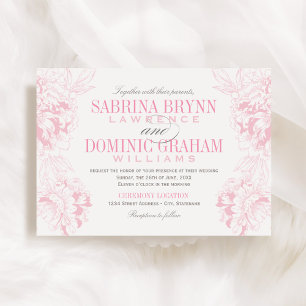 Elegant Floral Peony Wedding Pink Grey Invitation