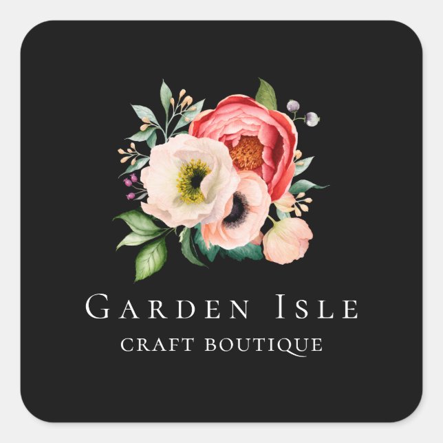 Elegant Floral Persoanlized Square Sticker (Front)
