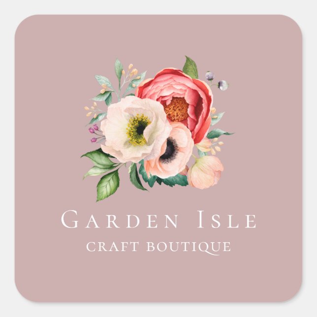 Elegant Floral Persoanlized Square Sticker (Front)
