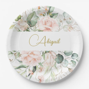 Elegant Floral Personal Pink Roses  Paper Plate