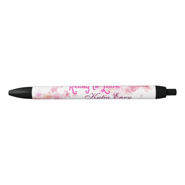 Élégant floral personalised black pen (Front)