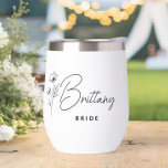 Elegant Floral Personalised Bride<br><div class="desc">Looking for a chic, trendy, yet simple gift for the bride? These wildflower floral modern script wine tumblers are a practical gift that she can use even after her wedding day! All text, including title and script names, can be changed. You can change the title to fit the whole wedding...</div>