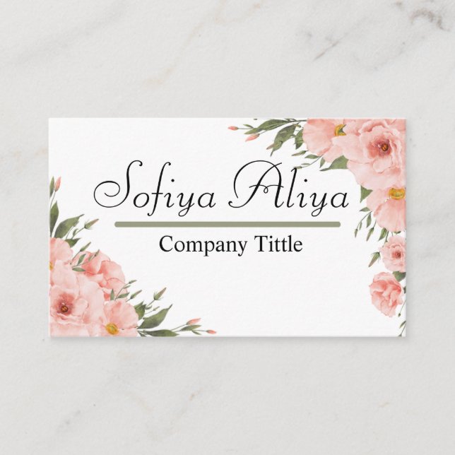Elegant Floral Personalised Business Card Design (Front)