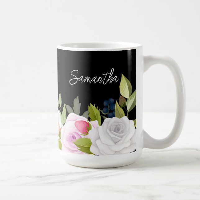 Elegant Floral Personalised  Coffee Mug (Right)