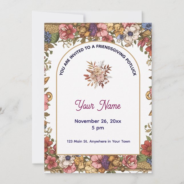 Elegant Floral Personalised Friendsgiving Invitation (Front)