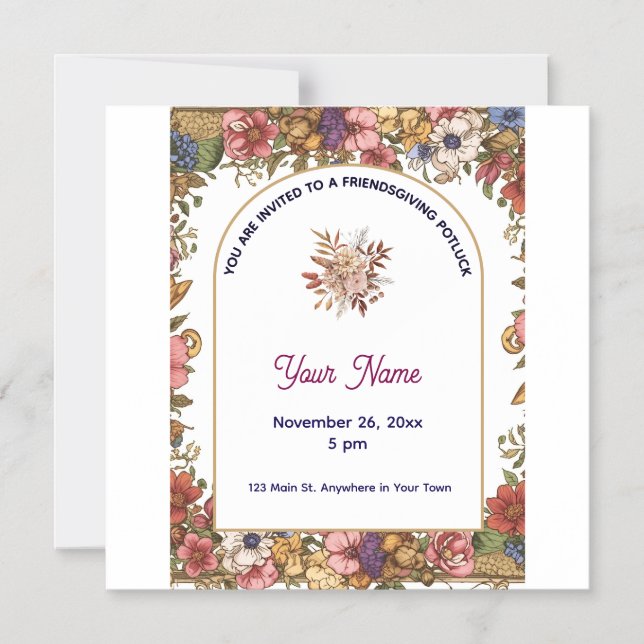 Elegant Floral Personalised Friendsgiving Magnetic Invitation (Front)