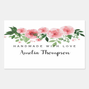 Elegant Floral Personalised Handmade With Love Rectangular Sticker