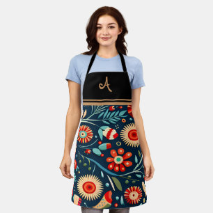 Elegant Floral Personalised Initial Name Apron