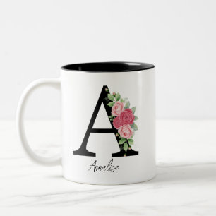 Elegant Floral Personalised Monogram Coffee Mug A