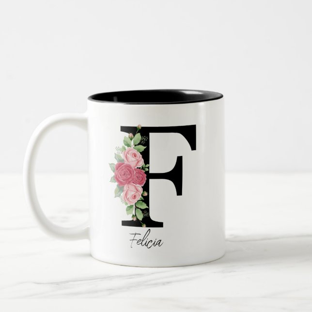 Elegant Floral Personalised Monogram Coffee Mug F (Left)