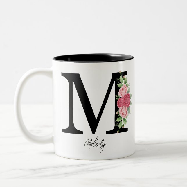 Elegant Floral Personalised Monogram Coffee Mug M (Left)