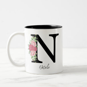 Elegant Floral Personalised Monogram Coffee Mug N