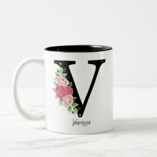 Elegant Floral Personalised Monogram Coffee Mug V