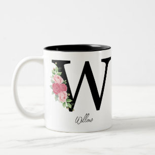 Elegant Floral Personalised Monogram Coffee Mug W