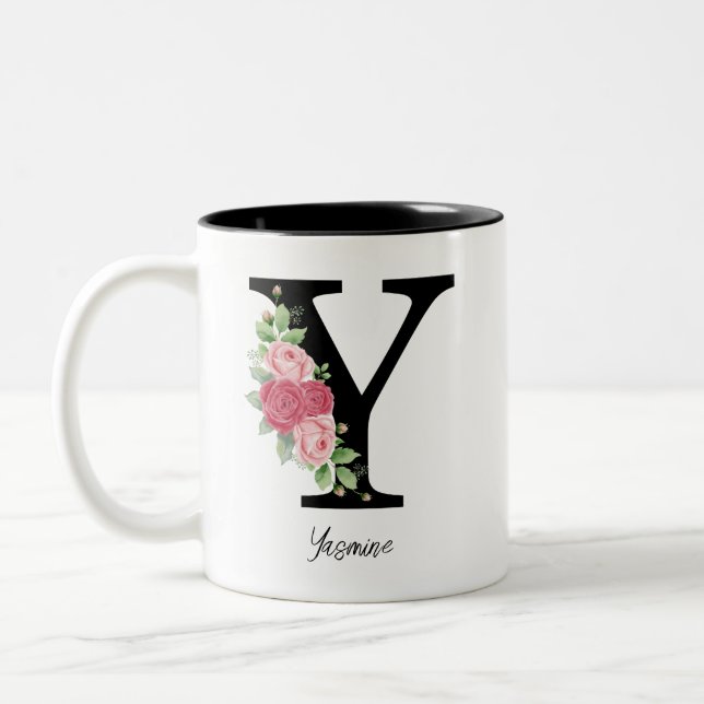 Elegant Floral Personalised Monogram Coffee Mug Y (Left)
