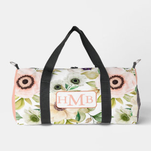 Elegant Floral Personalised Monogram Pink Custom Duffle Bag