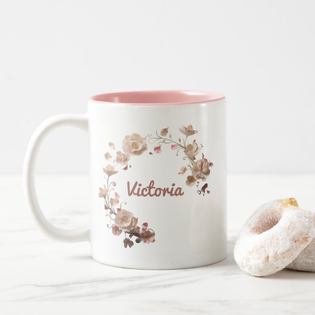 Elegant Floral Personalised Name Mug (With Donut)