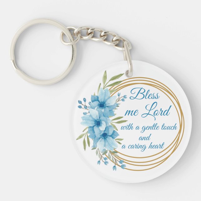 Elegant Floral Personalised Nurse Prayer Key Ring (Front)