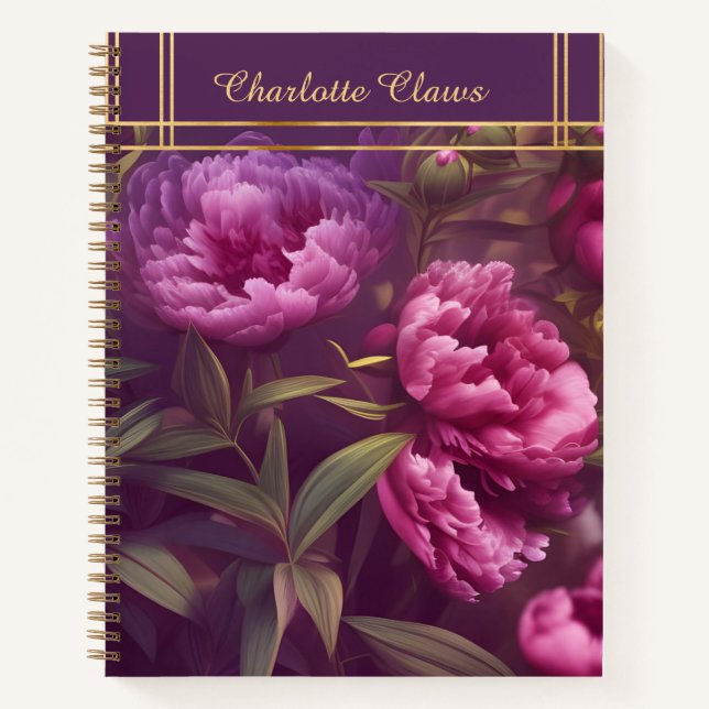 Elegant Floral Personalised Peony Notebook (Front)