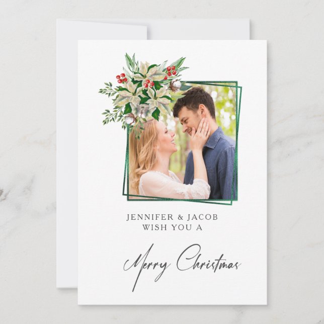Elegant Floral Personalised Photo Christmas Card (Front)