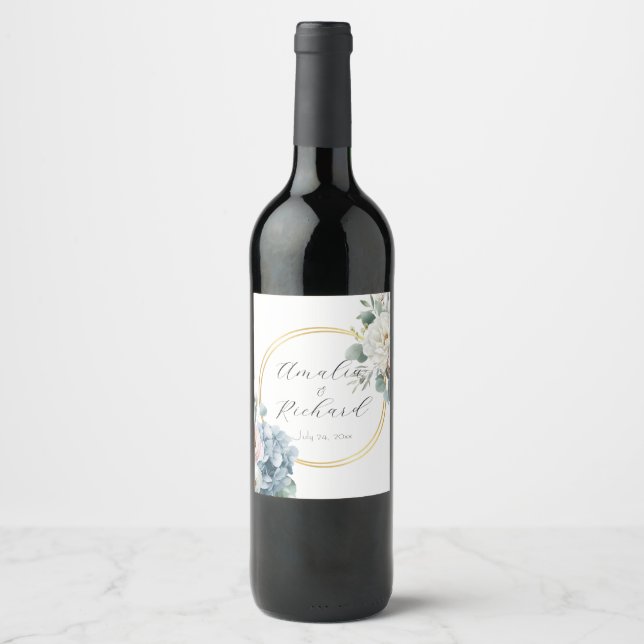 Elegant Floral Personalised Wedding Bottle Labels (Front)